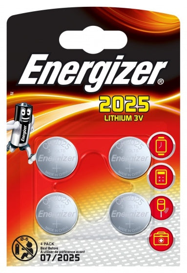 Energizer Lithium 3V Botón Batteries (CR2025) 4 piezas