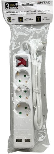 Entac cavo tcd ra 3v 1,5m con 2xusb + interruttore bianco - 6872632