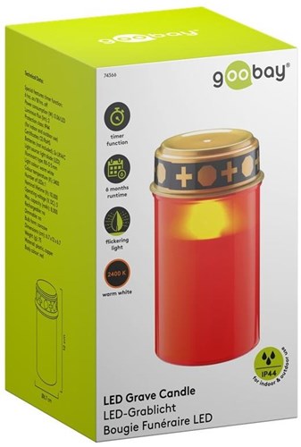 Lámpara funeraria LED Enzo | 12cm con temporizador | rojo (excl. batería 2xc) | luz conmemorativa | luz grave | luz de luto - 5099410