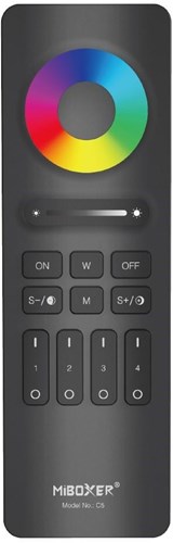 Telecomando Enzo rgb-cct | 2,4 g| 4 zone | design nero opaco | miboxer mi-light 2.0 | c5 | escl. 2 batterie AAA - LED0229