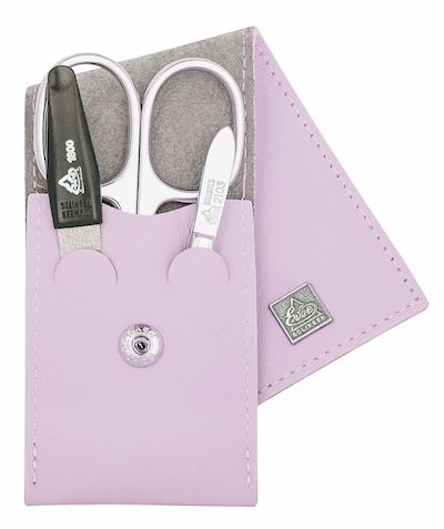 Erbe solingen 3-delige manicure etui met drukknoop sluiting licht paars (erbe9673)