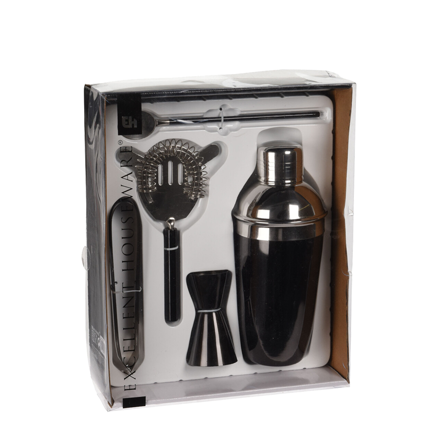 Eccellente set di shaker per cocktail casalinghi nero da 5 pezzi