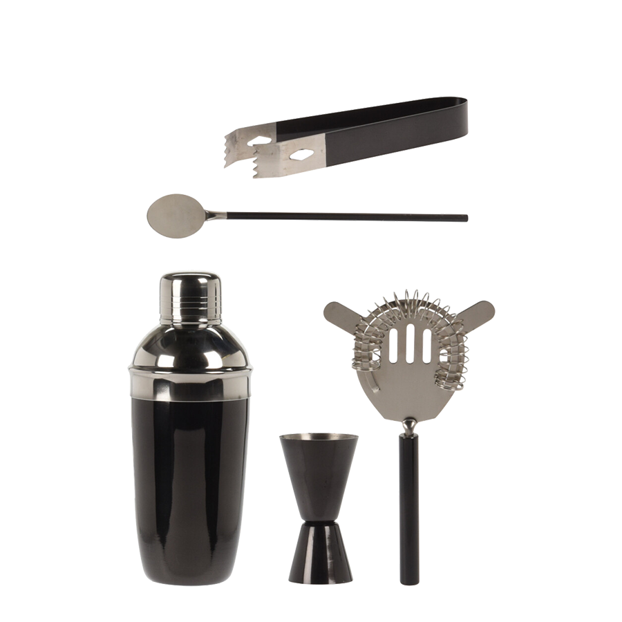 Eccellente set di shaker per cocktail casalinghi nero da 5 pezzi