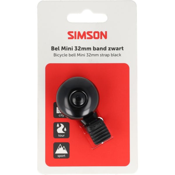 Simson timbre de bicicleta mini 32 mm con fijación de banda flexible negro