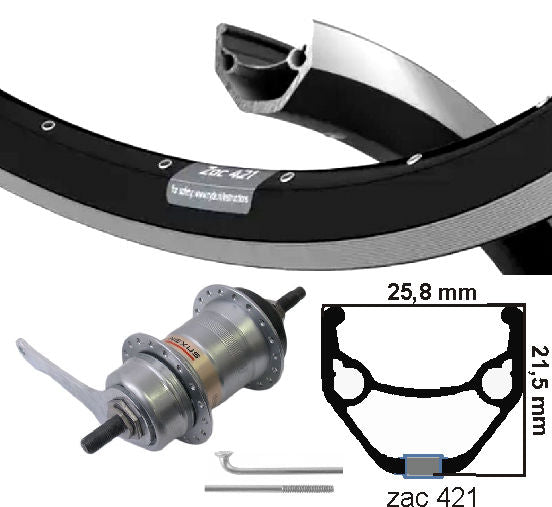 Ruota posteriore kgs da 28 pollici (622) ZAC421 Black Silver Nexus 3 Brake Hub