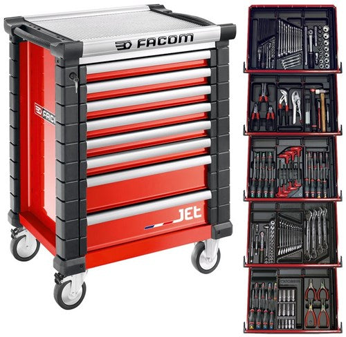 Carro de herramientas Facom 8 cajones m3, con 5 cajones llenos, rojo - jetcm175bnl