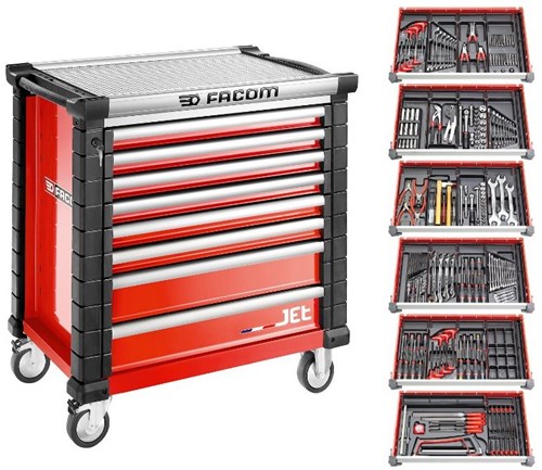 Carro herramientas facom jetcmm215bnl 8 cajones m4a | espuma con 6 cajones rellenos | rojo - jetcmm215bnl