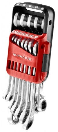 Facom set di 12 chiavi combinate a cricchetto antiscivolo, in supporto - 467b.jp12pb