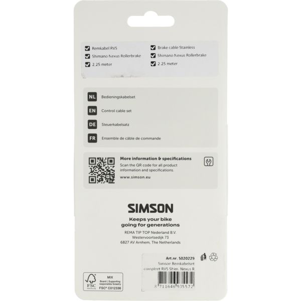 Set cavi freno Simson completo di spessori in acciaio inox. rullo nexusbr. nero