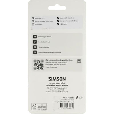 Set cavi freno Simson completo di spessori in acciaio inox. rullo nexusbr. nero