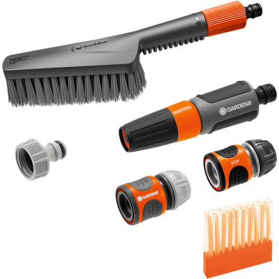 Gardena cleansystem schoonmaakset met borstel s soft, zeepstaafjes en aansluitstukken wasborstel (grijs oranje, 18862-20)