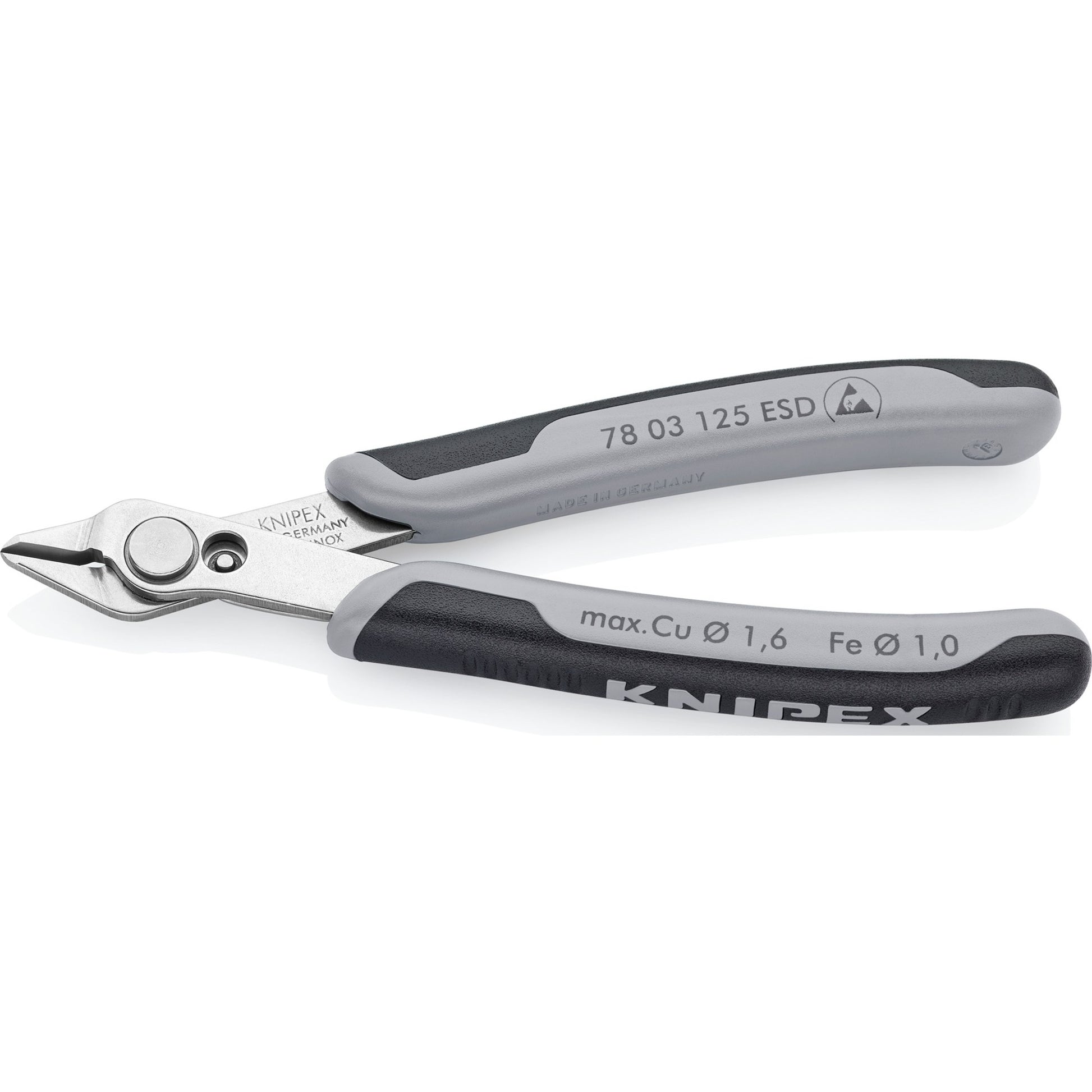 Knipex electronic super knips esd 78 13 125 esd elektronica-tang (grijs)