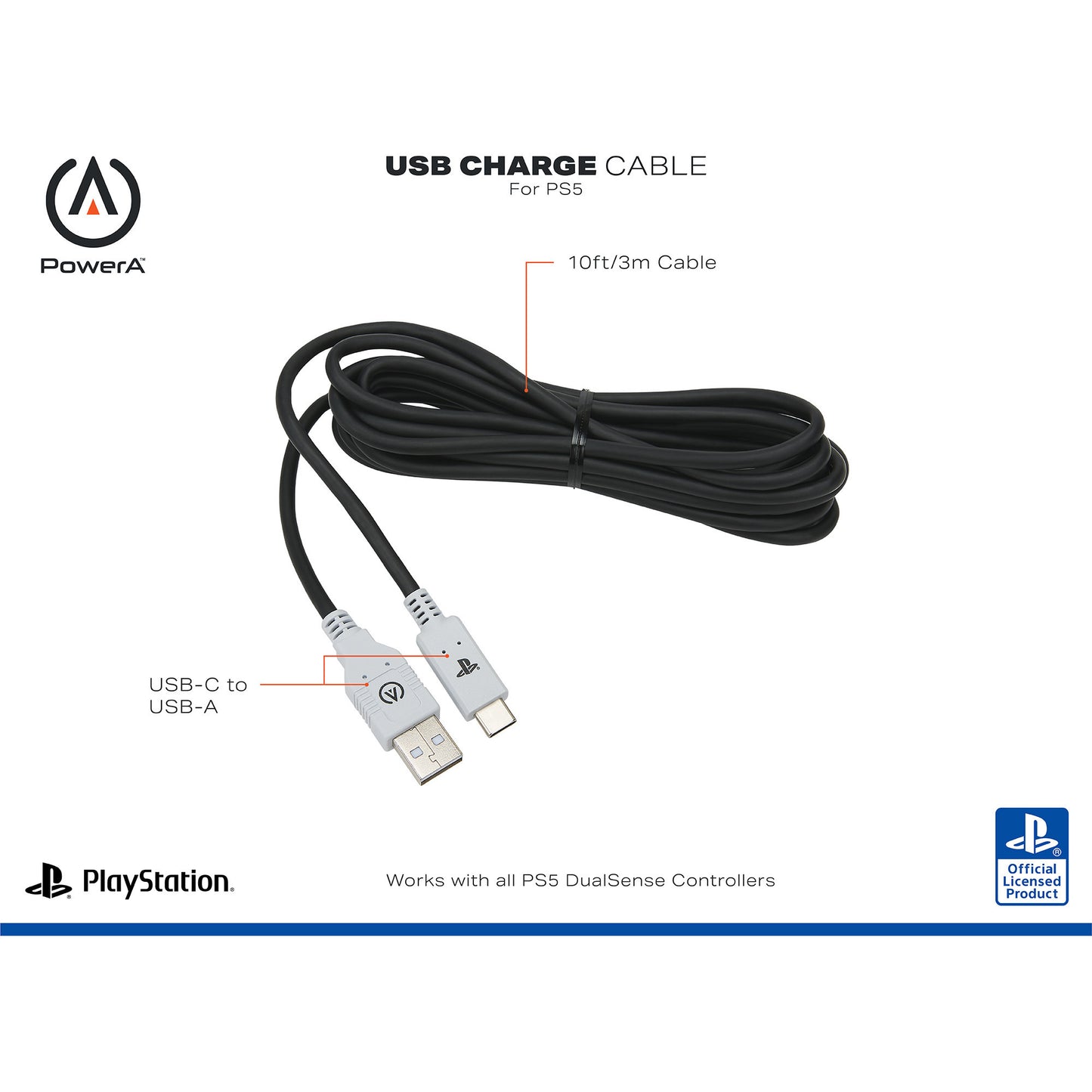 Powera USB-C cable for Playstation 5 (black and white, 3 meters)