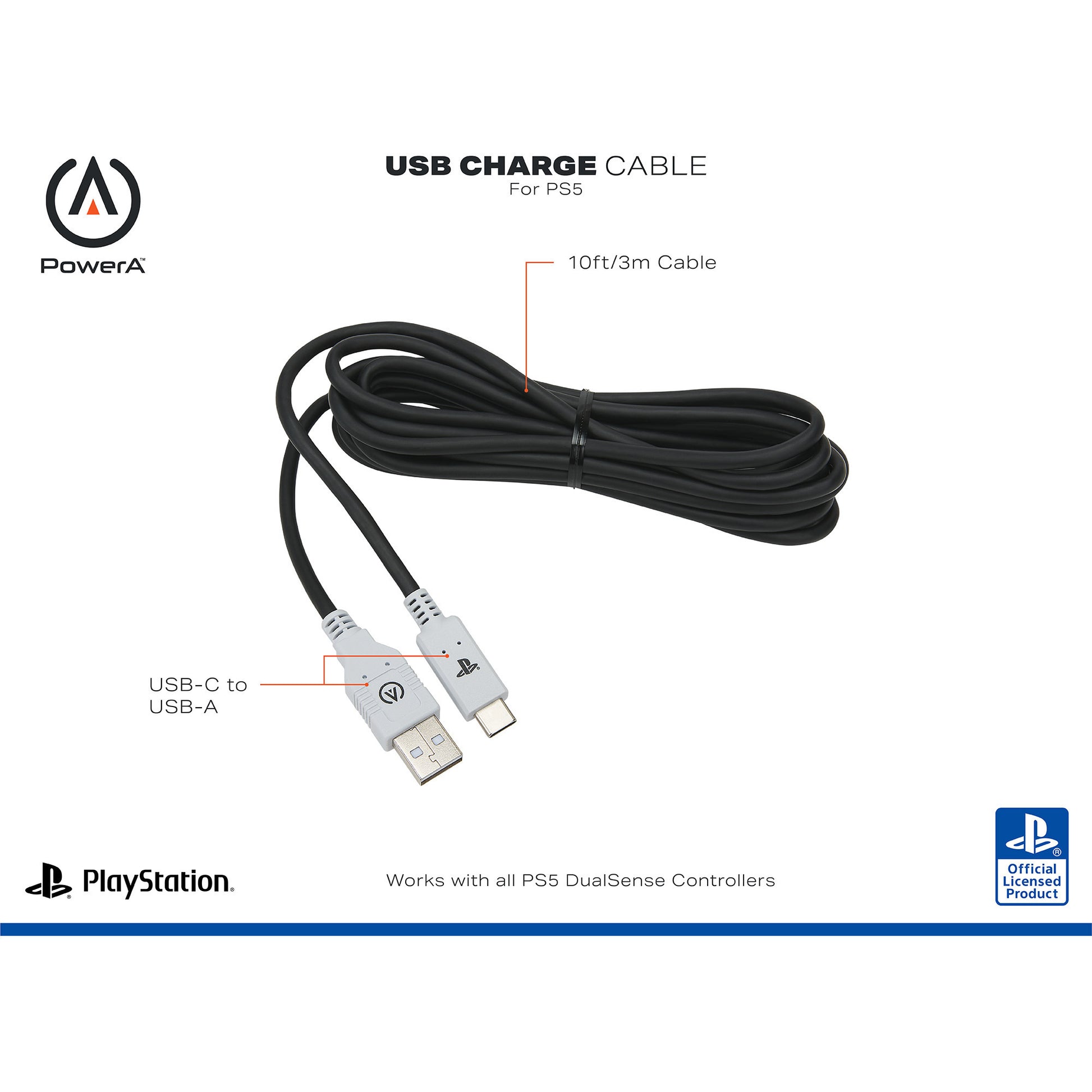 Powera USB-C cable for Playstation 5 (black and white, 3 meters)