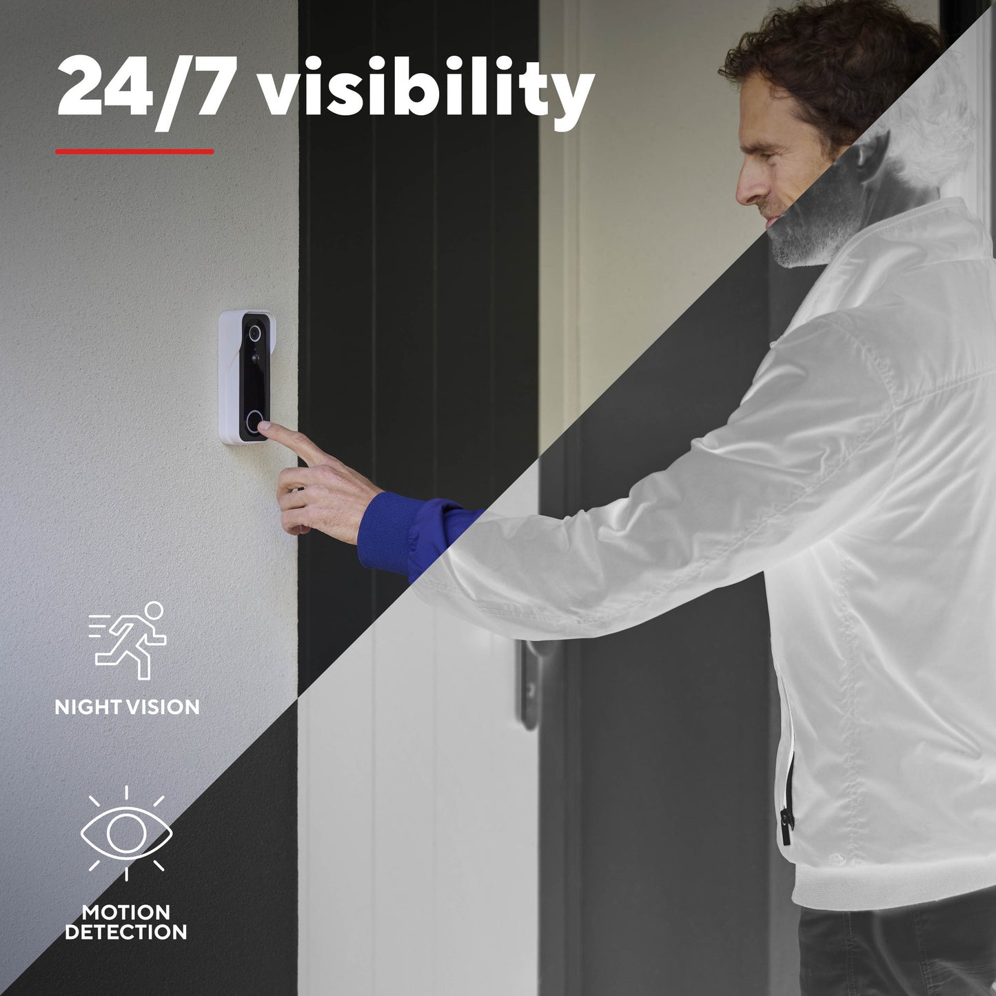 Videocamera per campanello WiFi intelligente Trust doorcam-3000 (bianco nero, WiFi da 2,4 GHz)