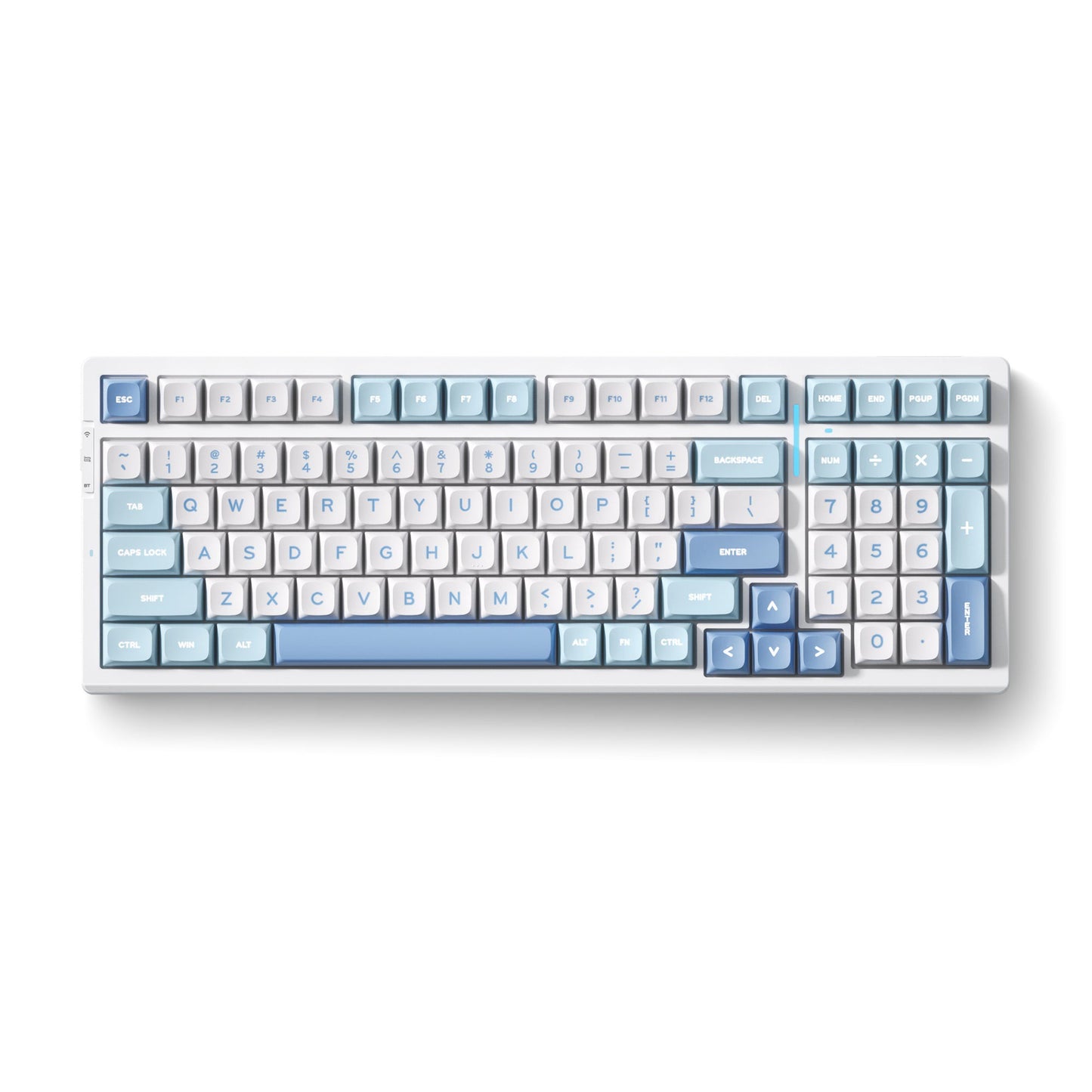 Mchose G98 Pro Blue Flame Orange Inalámbrico Tri-Modo Mecánico personalizado, Teclado para juegos (Blanco Azul, Diseño de EE. UU., TTC Flame Orange, 98%, RGB, Hot Swap, PBT de doble disparo, Bluetooth inalámbrico USB-C)
