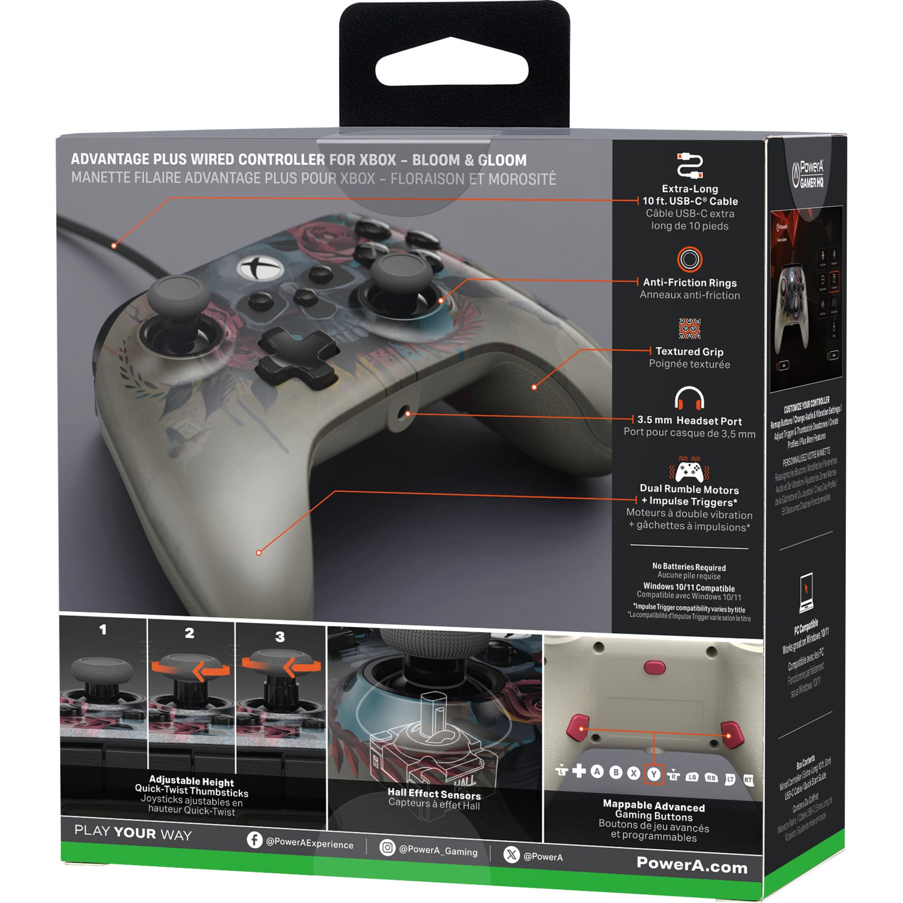 Powera Advantage Plus controller cablato per xbox serie x|s - Bloom Gloom (argento, xbox serie x|s, xbox one, PC)