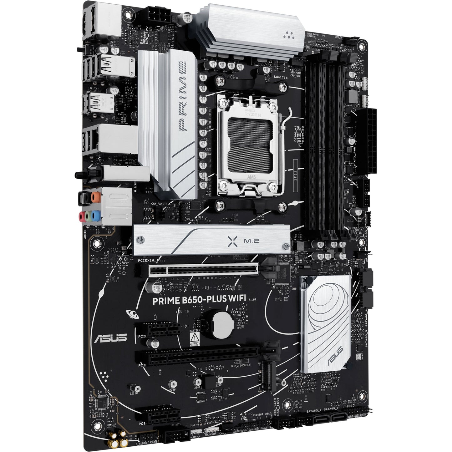 Scheda madre Asus Prime B650-Plus WiFi Socket AM5 (nero argento, RAID, 2.5GB-LAN, WiFi 6e, BT 5.3, audio, ATX)
