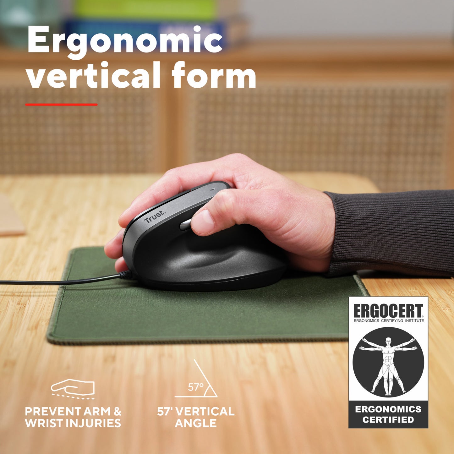 Mouse ergonomico Trust bayo ii (nero, 800 dpi - 2.400 dpi)