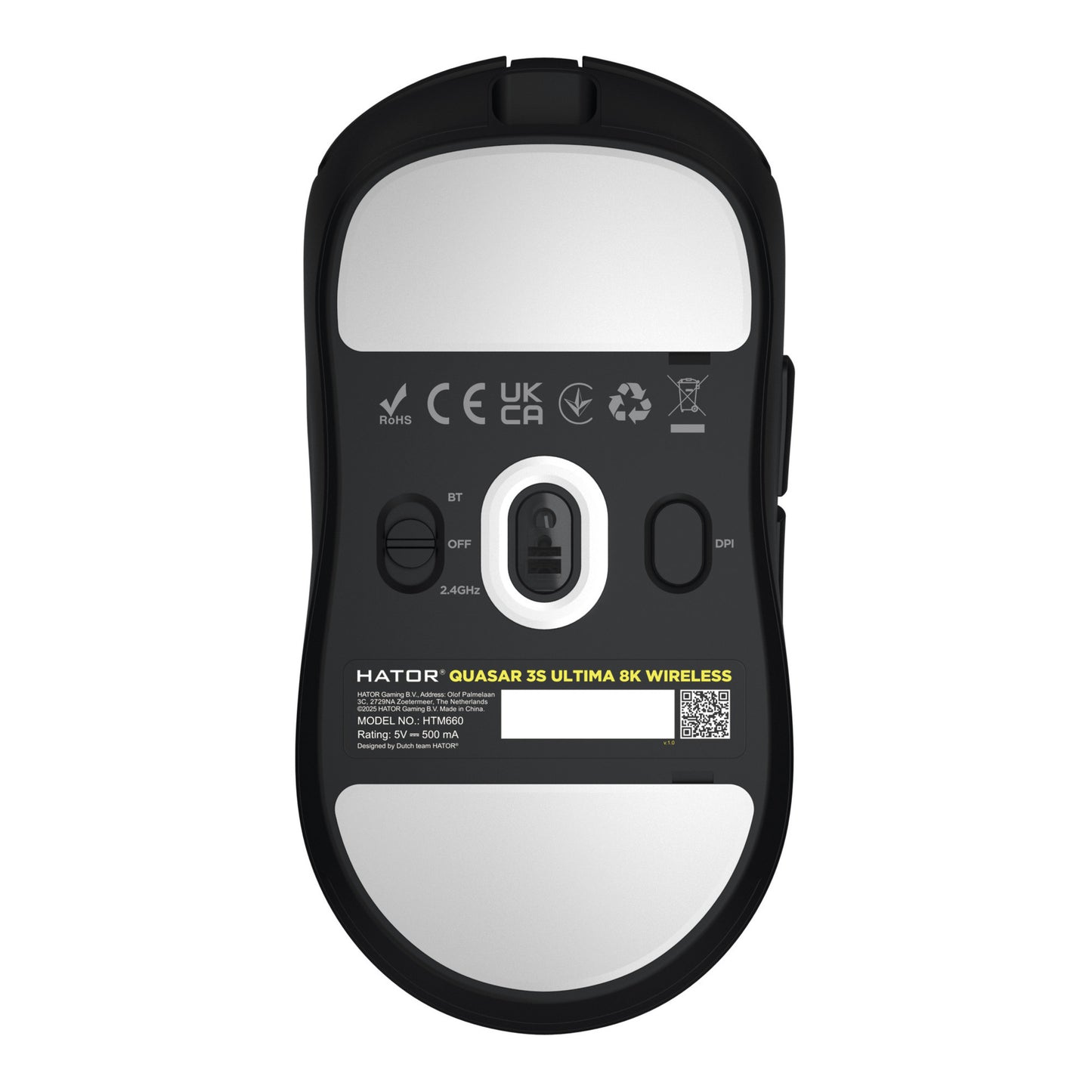 Mouse da gioco wireless Hator Quasar 3S Ultima 8K (Nero, 30.000 DPI, USB Bluetooth da 2,4 GHz)