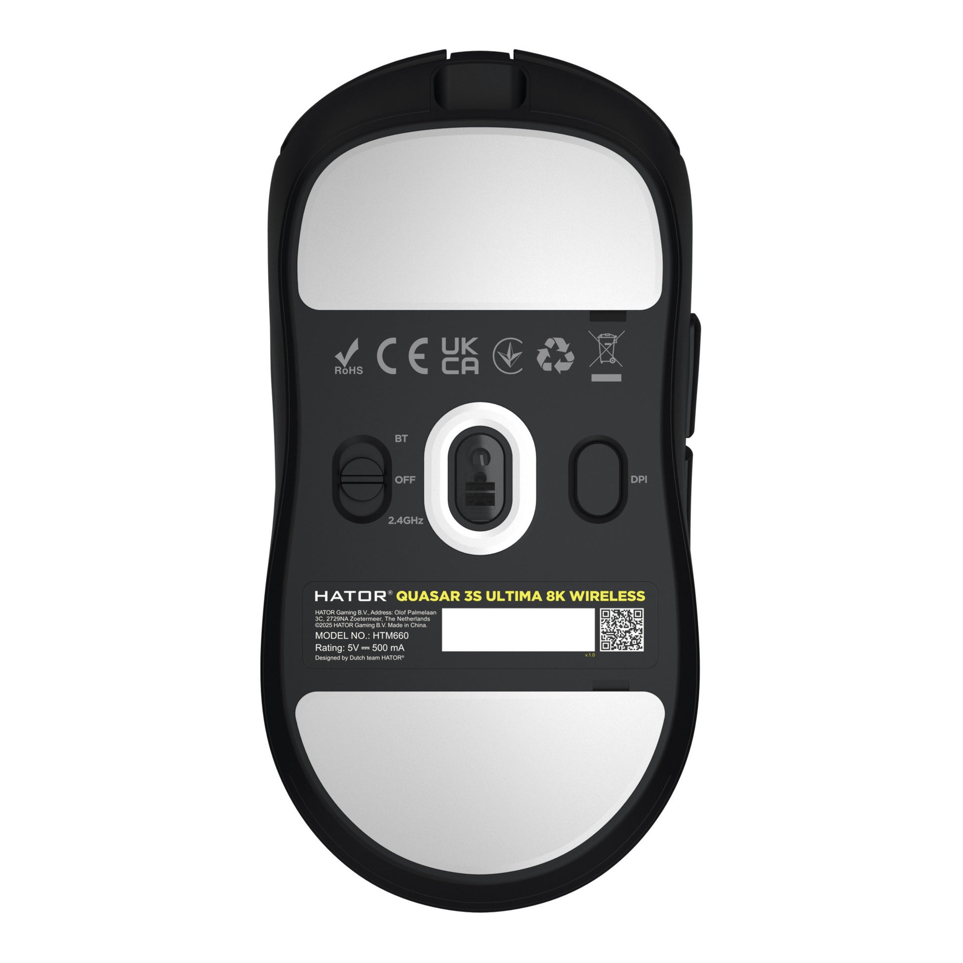 Mouse da gioco wireless Hator Quasar 3S Ultima 8K (Nero, 30.000 DPI, USB Bluetooth da 2,4 GHz)