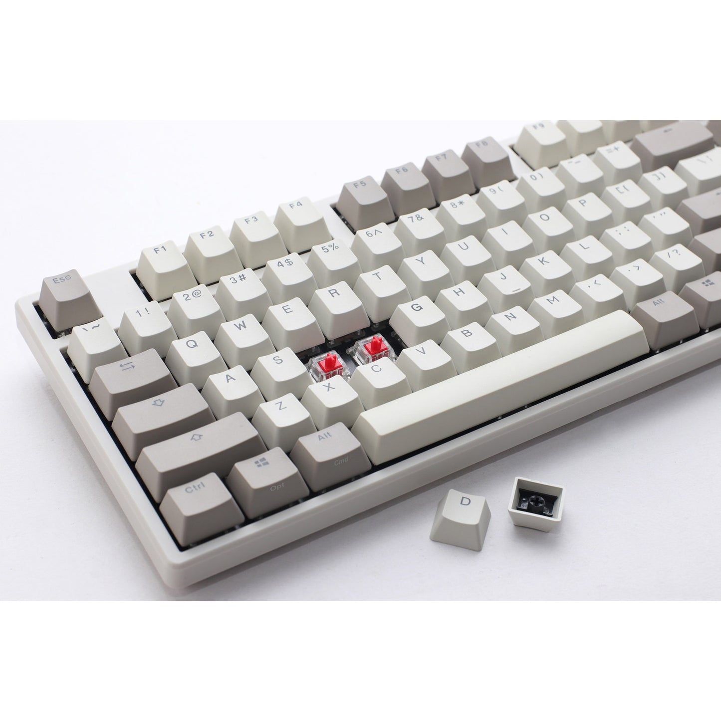 Ducky origin vintage mechanisch toetsenbord (grijs, us lay-out (qwerty), cherry mx silent red, 100%, hot swap, pbt double-shot keycaps)
