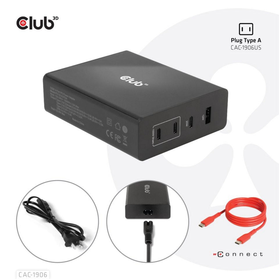 Club 3D Travel Charger 132W Gan Technology, Four Port USB
