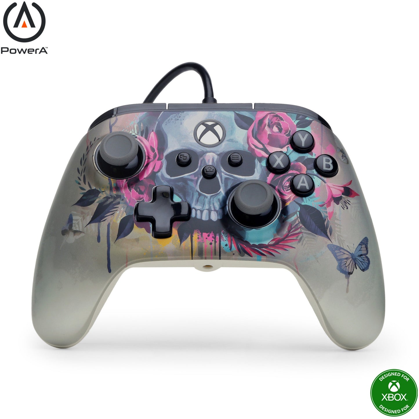 Controlador con cable powera Advantage plus para xbox series x|s - bloom gloom (silver, xbox series x|s, xbox one, PC)