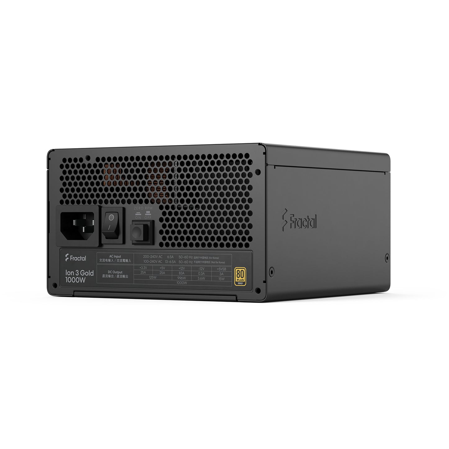 Fractal design ion gold 3 modulaire 1000 watt voeding (zwart, 1x 12v-2x6, 3x pcie)