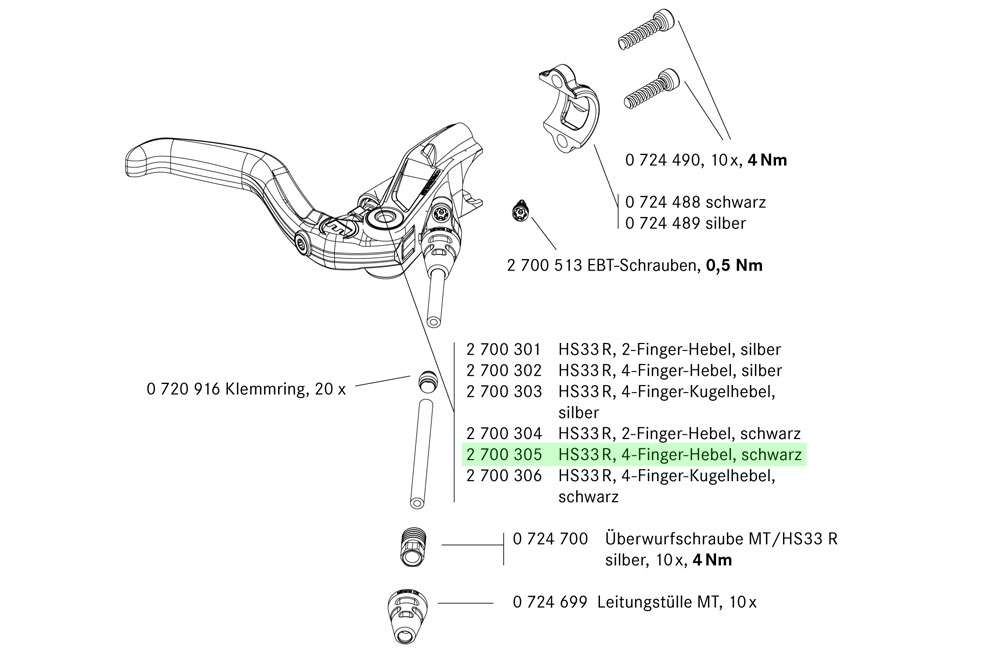 Mango de freno Magura HS33 Negro (delantero o trasero) 4 dedos