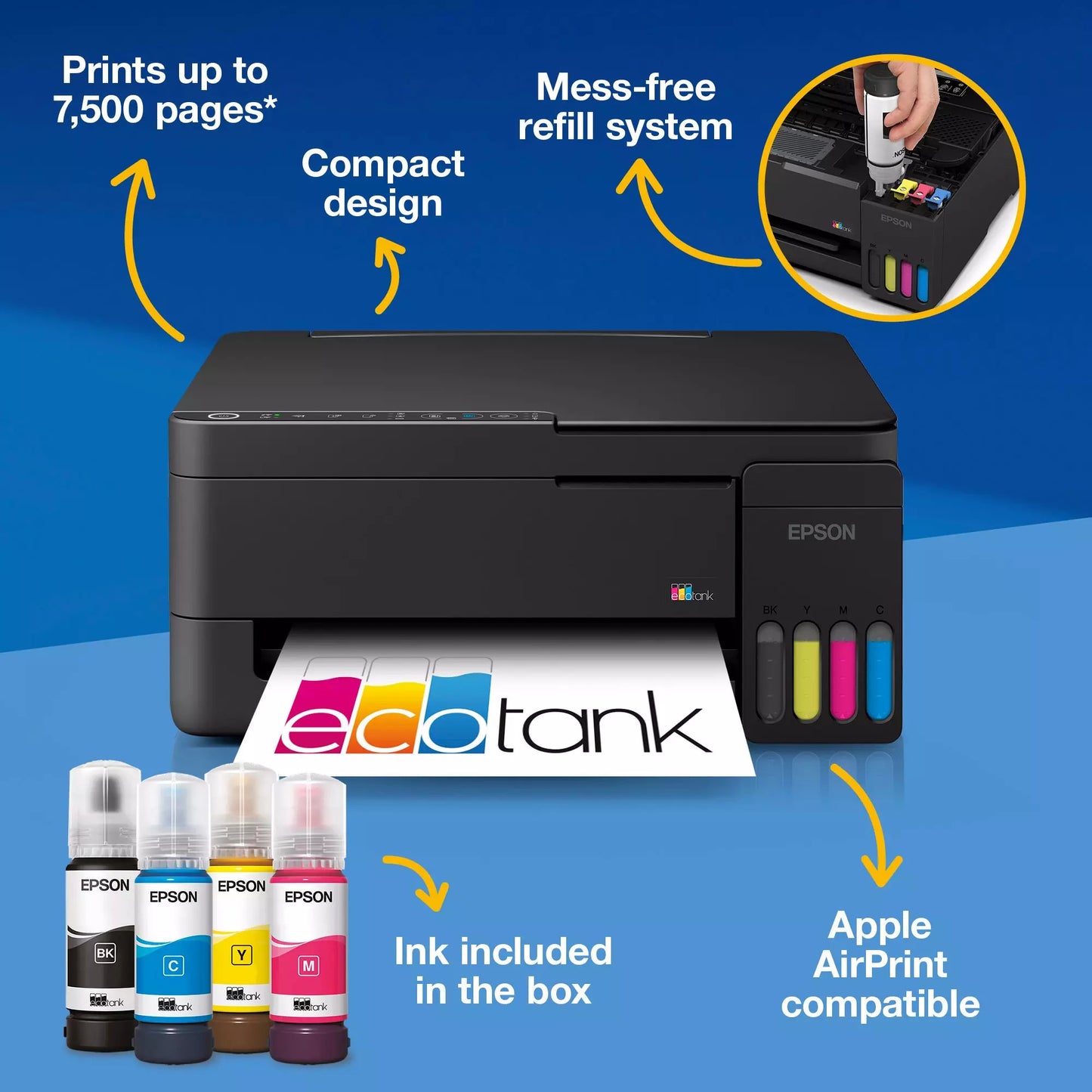 Epson ecotank et-2912 all-in-one inkjetprinter (zwart, scannen, kopiëren, wi-fi, inclusief tot 3 jaar inkt, c11cl62406)
