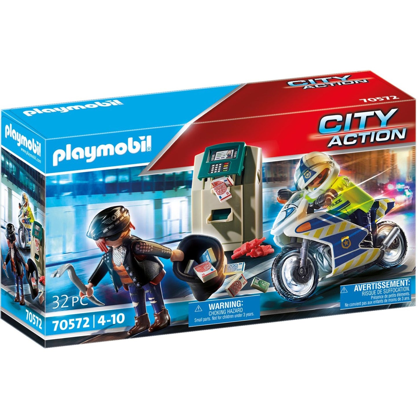 Playmobil city action - politiemotor: achtervolging van de geldrover constructiespeelgoed (70572)