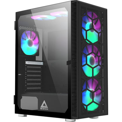 Montech x3 glass midi tower housing (black | 3x USB-A | RGB | tempered glass)