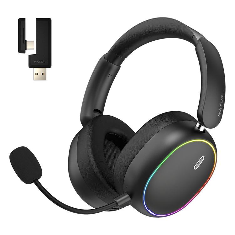 Cuffie da gioco over-ear wireless Hator Phoenix 2 (nere, RGB, Bluetooth 5.4 USB-C da 2,4 GHz)