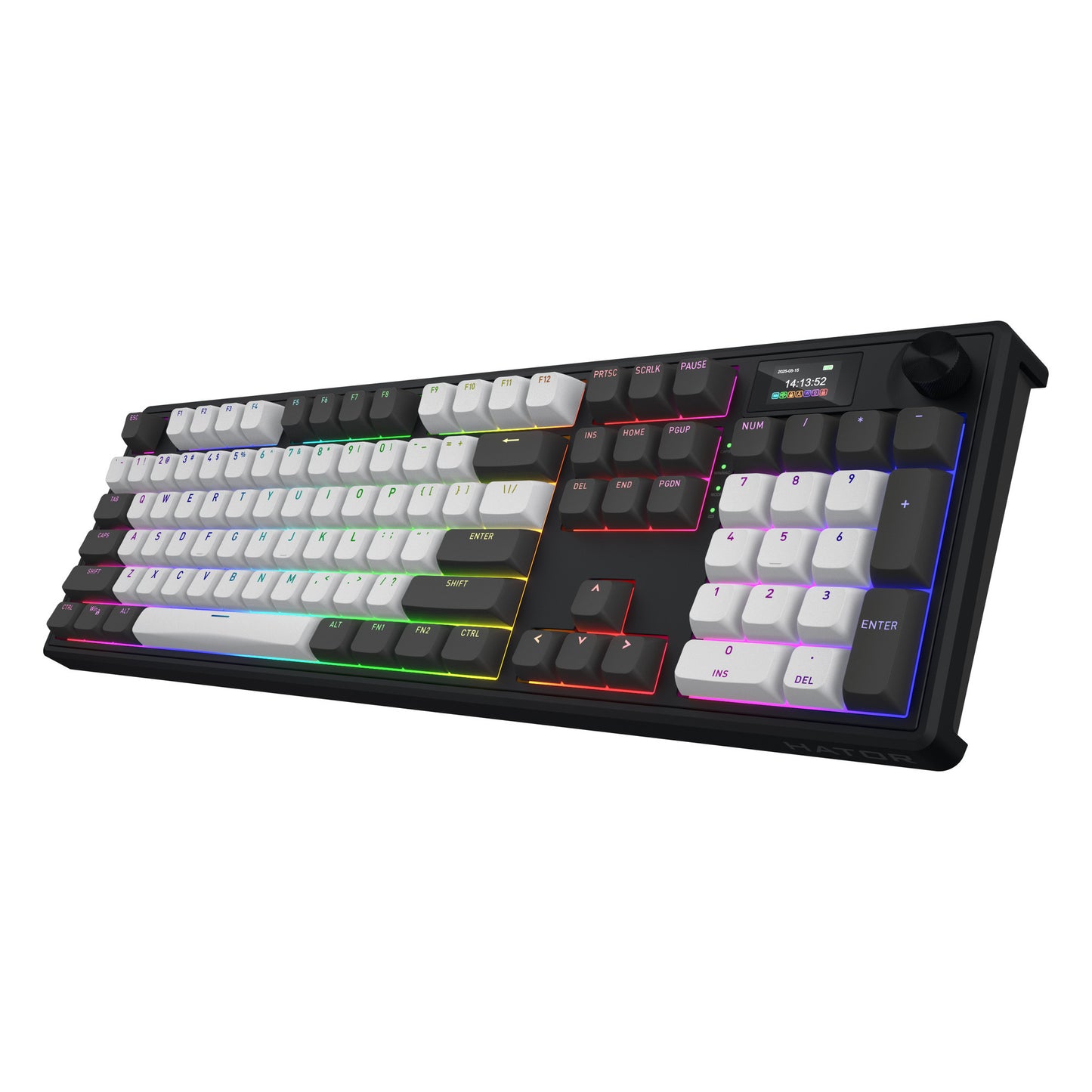 Hator skyfall pro wireless, tastiera da gioco (nera, layout americano, hator aurum vanilla silent, rgb, double-shot pbt, hot-swap, bluetooth usb-c da 2,4 ghz)