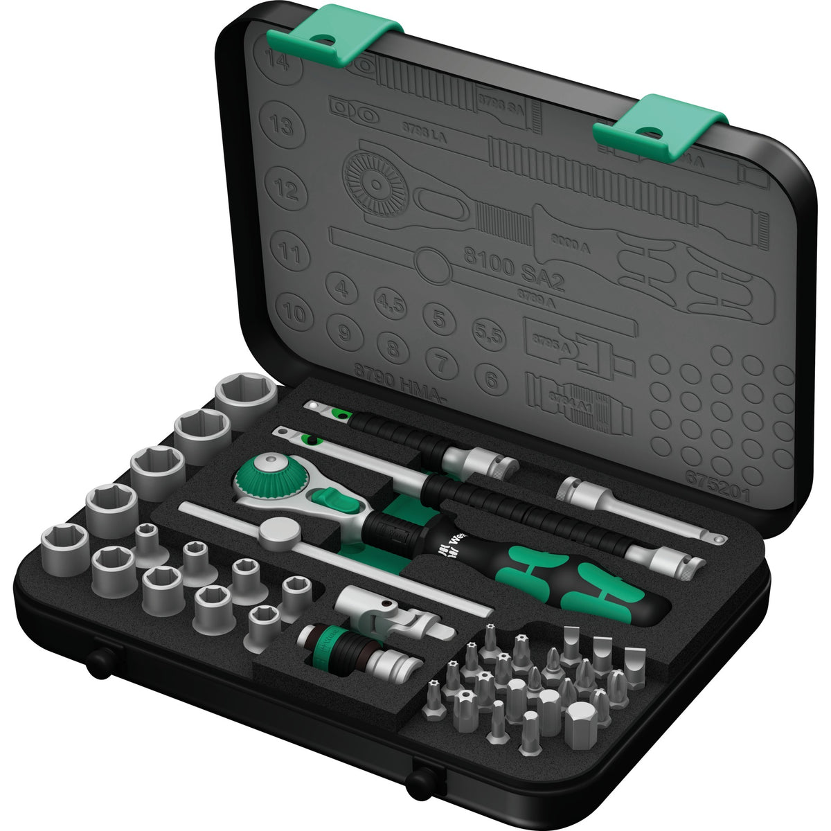 Wera 8100 sa 2 zyklop speed ratel- en doppenset, 1 4 -aandrijving, metrisch, 42 -delig - 1 stuk(s) - 05003533001