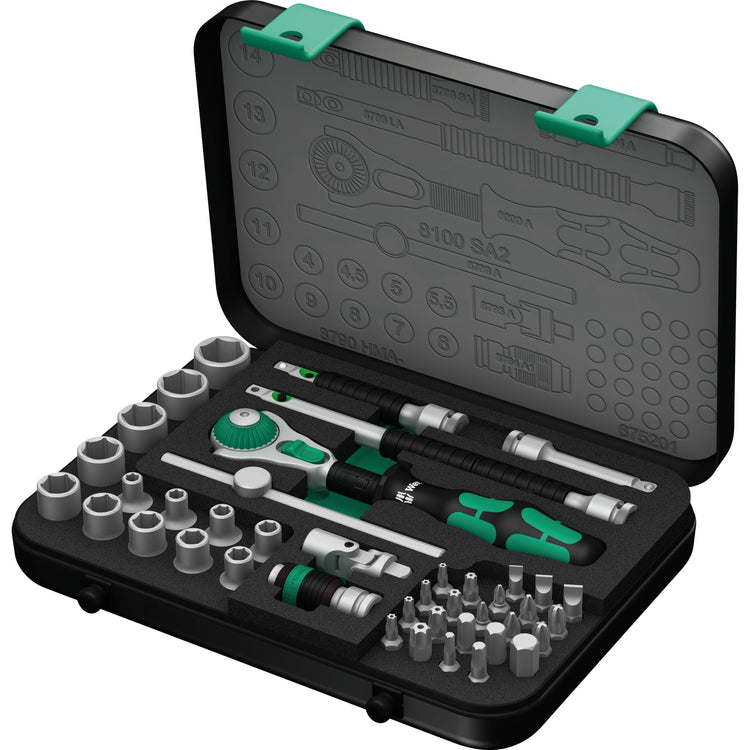 Wera 8100 sa 2 zyklop speed ratel- en doppenset, 1 4 -aandrijving, metrisch, 42 -delig - 1 stuk(s) - 05003533001