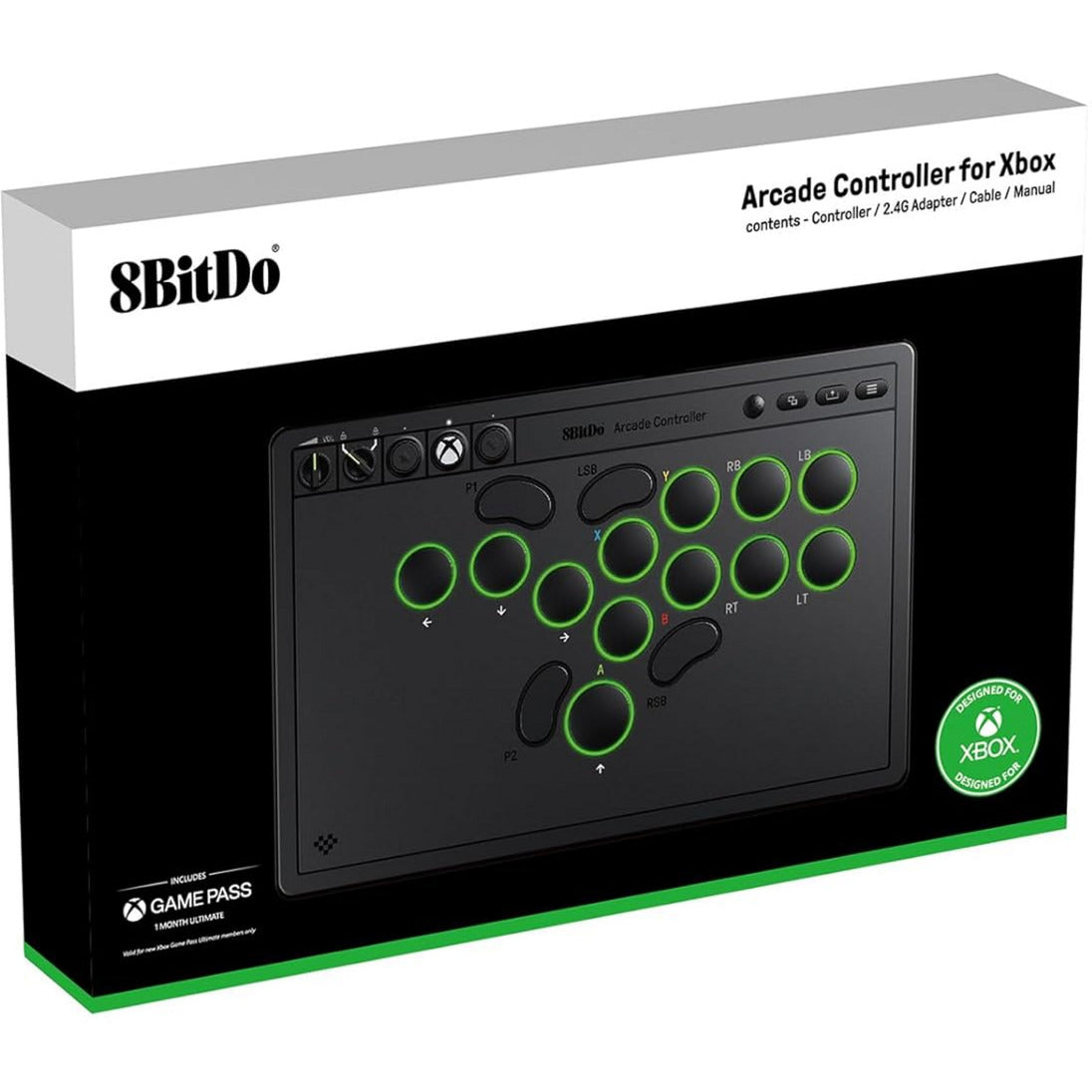 Controller arcade 8bitdo per xbox (nero, USB 2,4 GHz, serie xbox x|s, xbox one, PC)