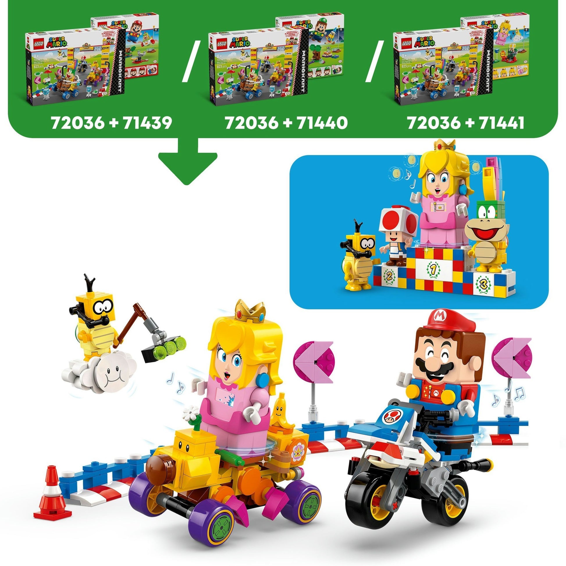 LEGO LEGO Super Mario 72036 Mario Kart Baby Peach y Grand Prix Set