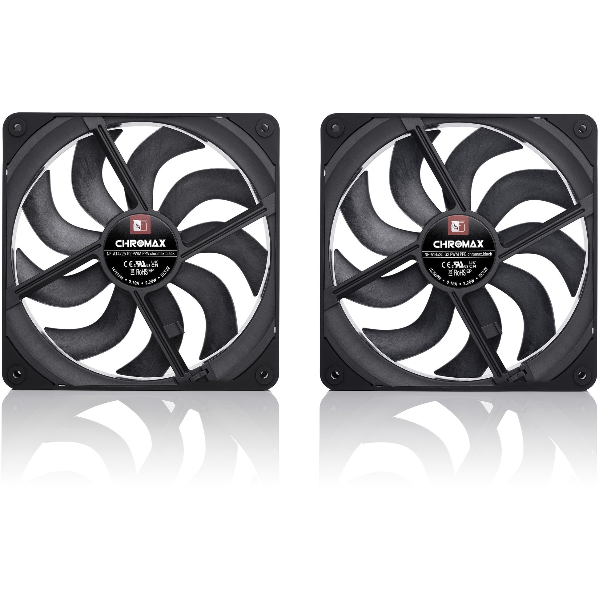 Ventole Noctua nf-a14x25 g2 pwm sx2-pp chromax.black (nero, 2 pezzi, 140 x 140 x 25 mm)