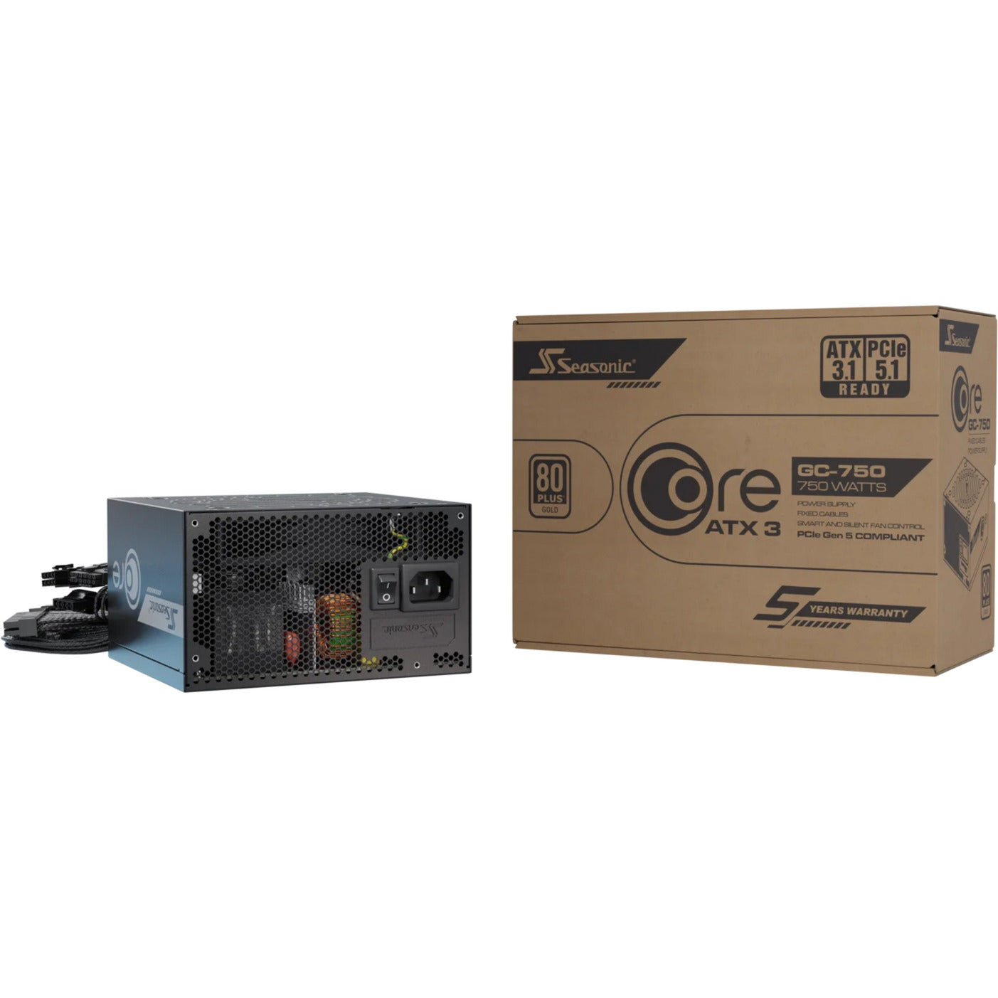 Seasonic core gc-750 atx 3.1 750 watt voeding (zwart, 1x 12v-2x6, 2x pcie)
