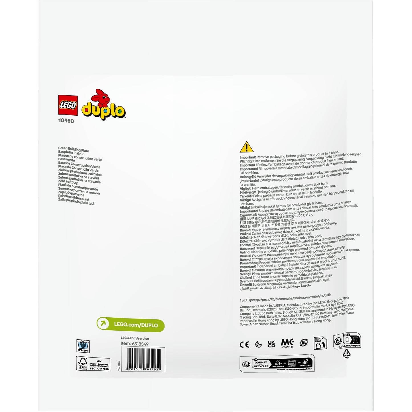 Piatto di edificio verde LEGO LEGO DUPLO 10460