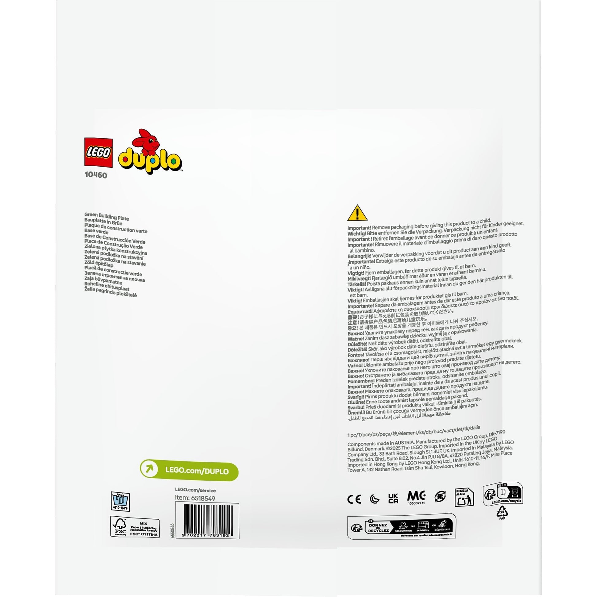 Piatto di edificio verde LEGO LEGO DUPLO 10460