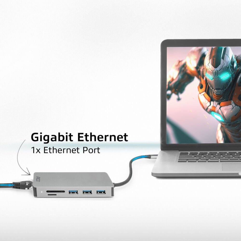 Conectividad ACT USB-C 4K Estación de acoplamiento para 1 HDMI Monitor, EthEd