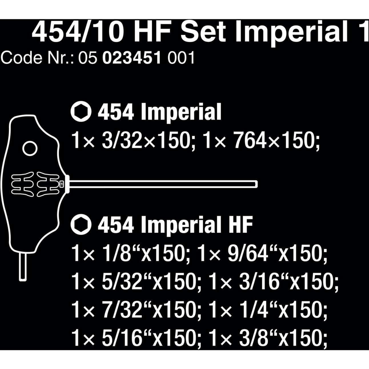 WAA 454 10 HF Set Imperial 1 Stift Keys Set T-Gree Bar H