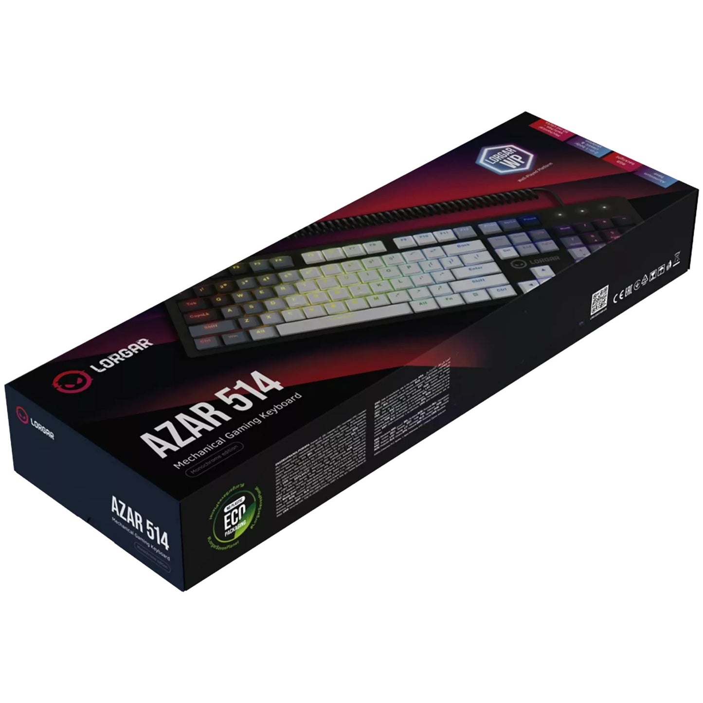 Lorgar azar 514, gaming toetsenbord (wit, us lay-out, logar dream, rgb)