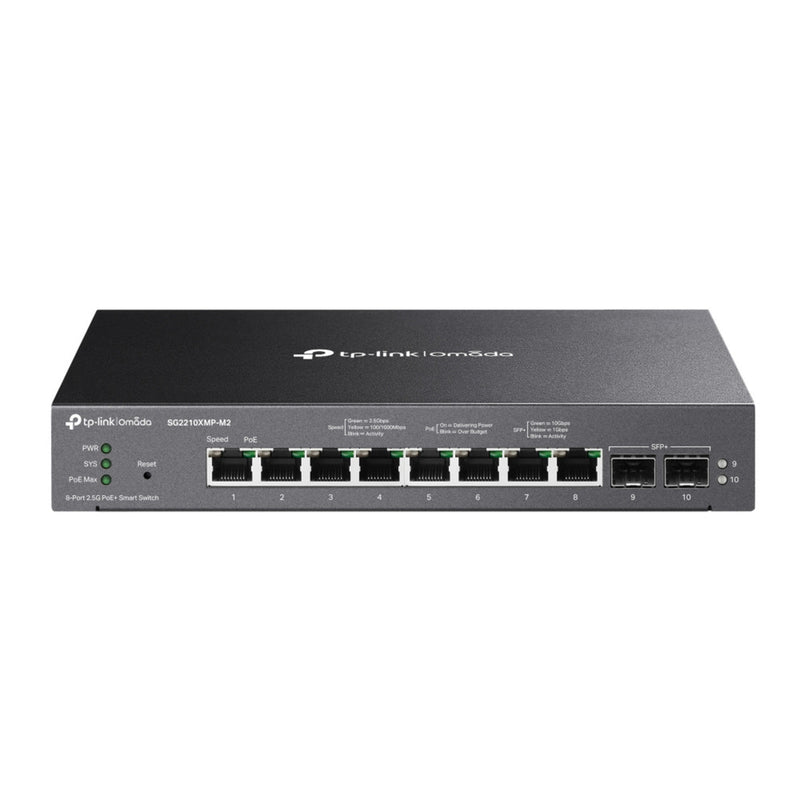 Switch intelligente Tp-link Omada sg2210xmp-m2 a 8 porte 2.5gbase-t (nero, 8x poe+, 2x 10ge sfp+)