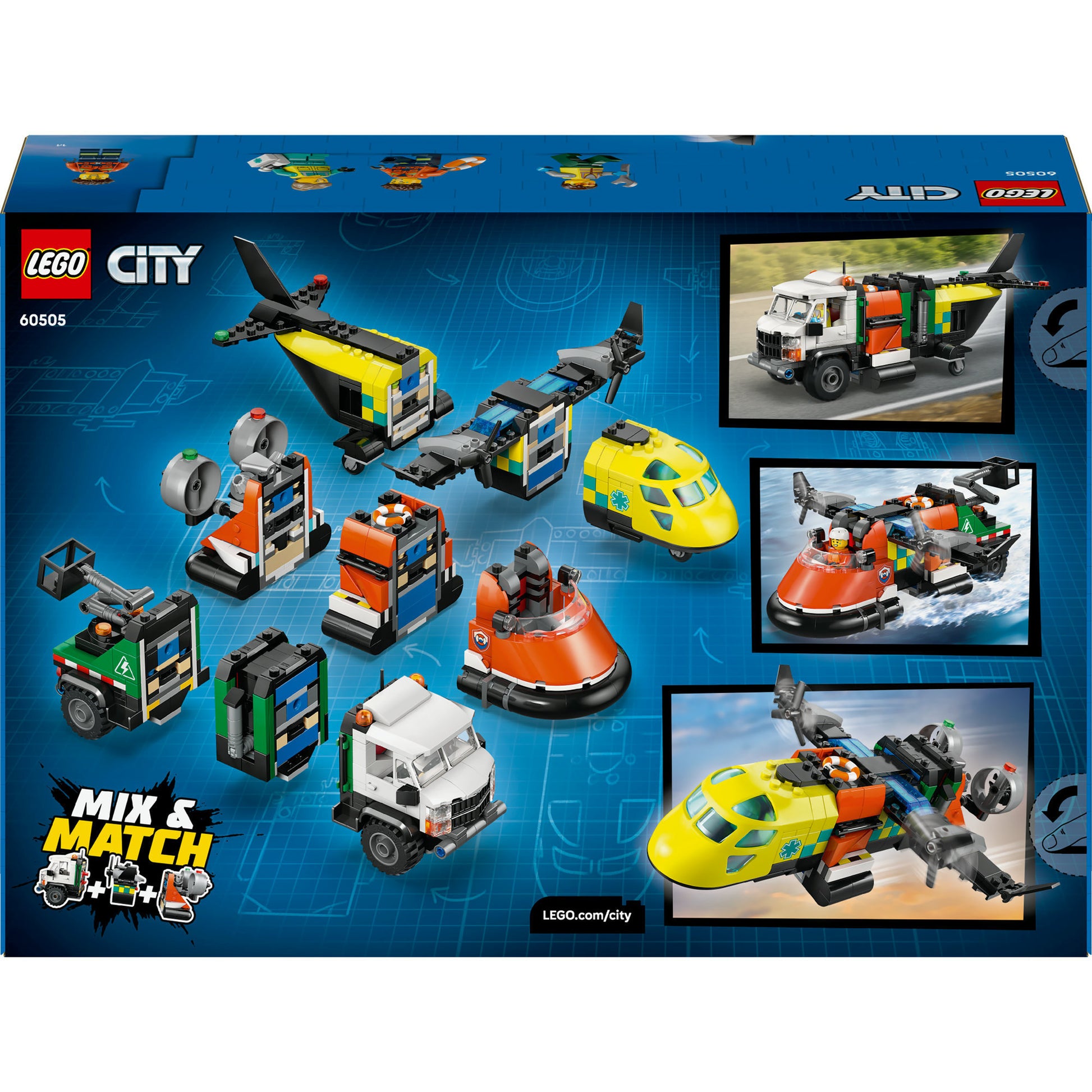 Remix di aereo, camion di servizio e hovercraft Lego City 60505