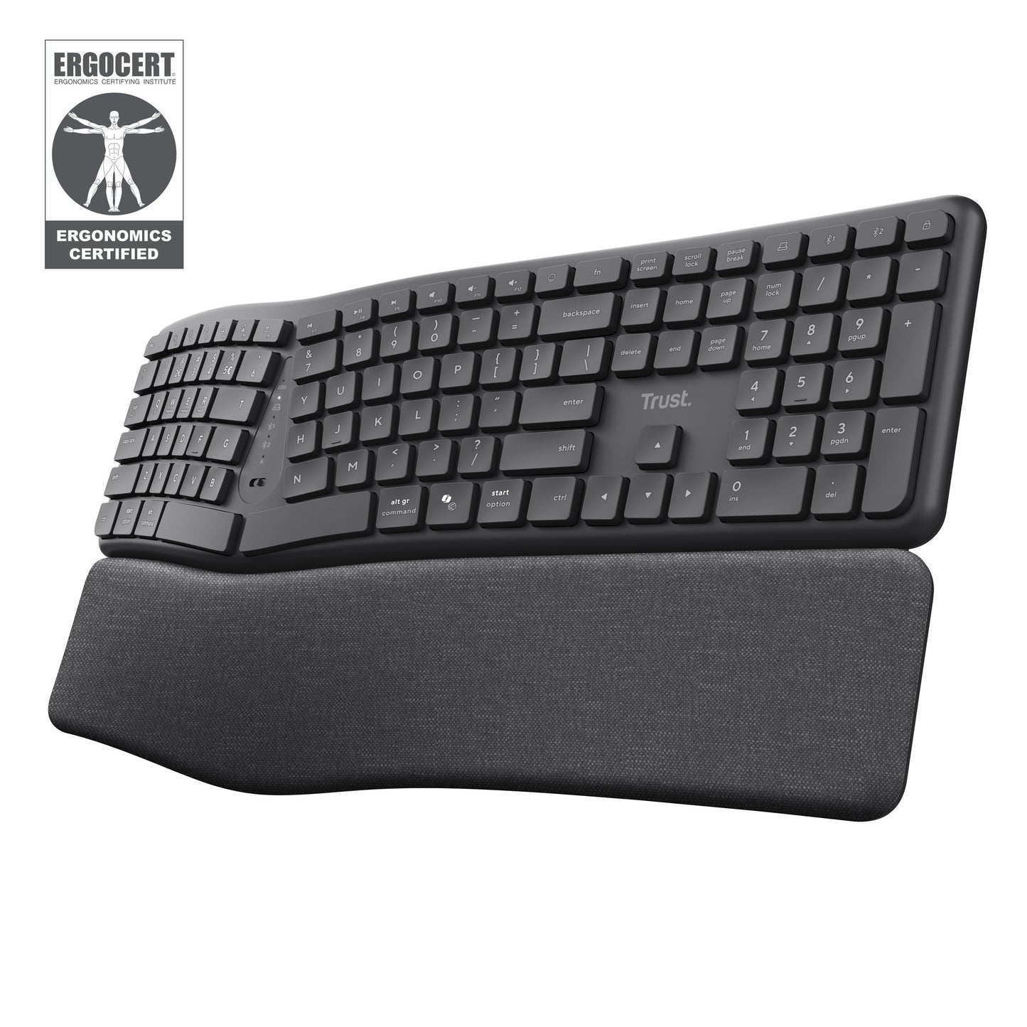 Trust Keyra wireless ergonomic keyboard (black, US layout, Bluetooth 2.4G USB)