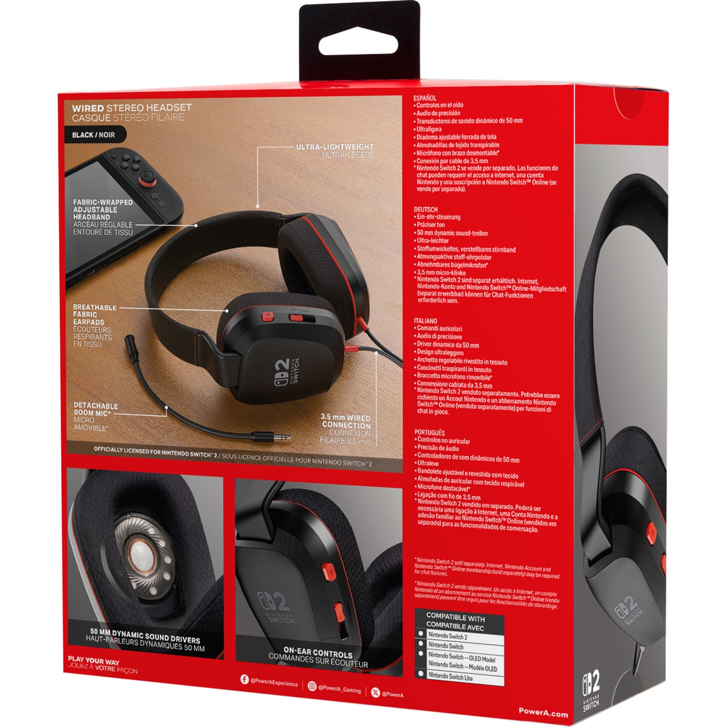 Powera wired stereo headset for Nintendo Switch 2 over-ear gaming headset (black red, Nintendo Switch 2, Nintendo Switch – OLED model, Nintendo Switch, Nintendo Switch Lite)